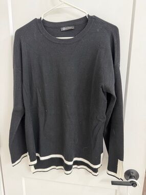 SET: Pretty Garden Black Crewneck Sweater & Sweater Pants w/ White Stripe Hem